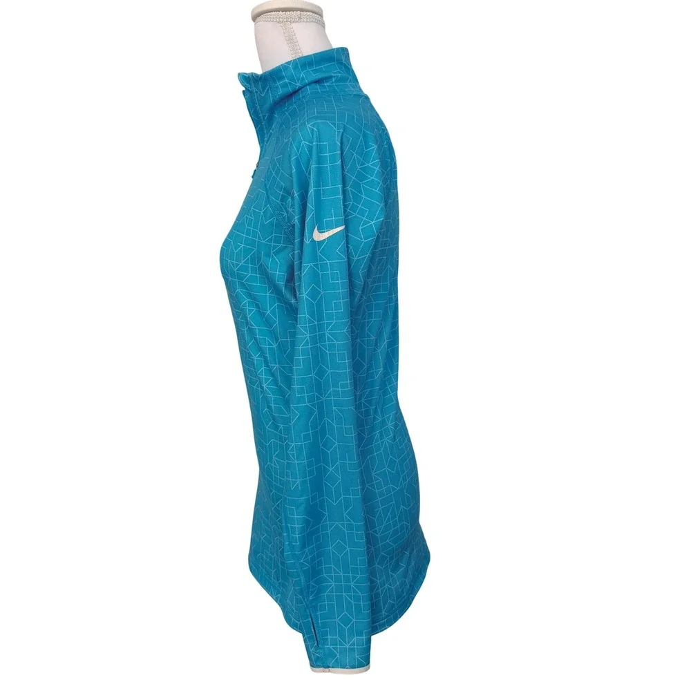 Nike Pro Quarter Zip Pullover Womens Medium Blue Geometric Fleece Lined Top